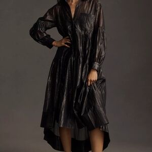 (NWT) Anthropologie Pilcro Long-Sleeve V-Neck Metallic High-Low Dress